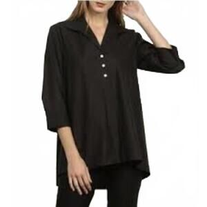 Hinson‎ Wu Black Button-Down Tunic Shirt | Size 12